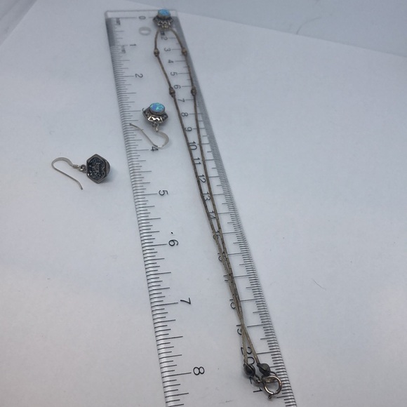 Silver set: earrings and necklace with blue Opal - Picture 8 of 9